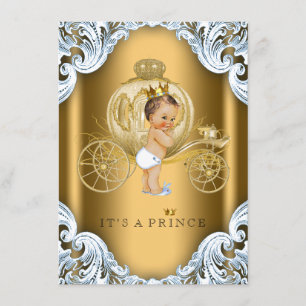 Invitación Chico Fancy Azul y Dorado Shower del Príncipe