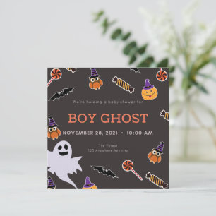 Invitación Chico fantasma de halloween bebé ducha pequeña inv