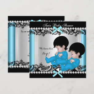 Invitación Chico gemelo bebé Cumpleaños Azul Bebés varones li