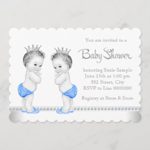 Invitación Chico gemelo elegante de plata y azul para Baby Sh