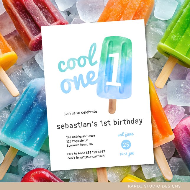 Invitación Chico Genial de Paleta de Cumpleaños Número Uno (Invite shown in 5 x 7 inches, choose size, paper and corner style. Buy print or digital invitations.)