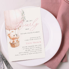Invitación Chico Globo Aerostático Rosa Oso de Peluche Baby S