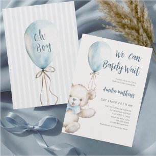 Invitación Chico Globo Azul Oso de Peluche Baby Shower