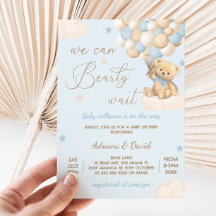Invitación Chico Globos Azules Oso de Peluche Baby Shower