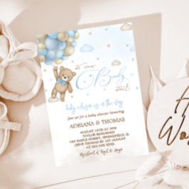 Invitación Chico Globos Azules Oso de Peluche Baby Shower