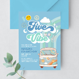 Invitación Chico Groovy Van Rainbow Five es Una Vibra Cumplea