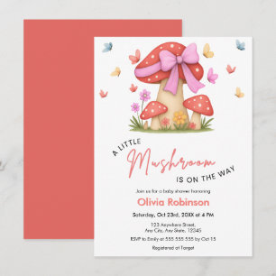Invitación Chico Hongo Floral Rosa Arcoiris Baby Shower