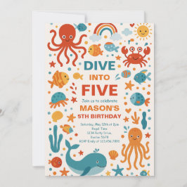 Invitación Chico inmerso en la fiesta de los cinco cumpleaños