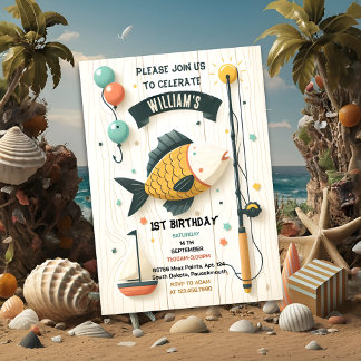 Invitación chico lindo del barco Pescado ofishally un primer