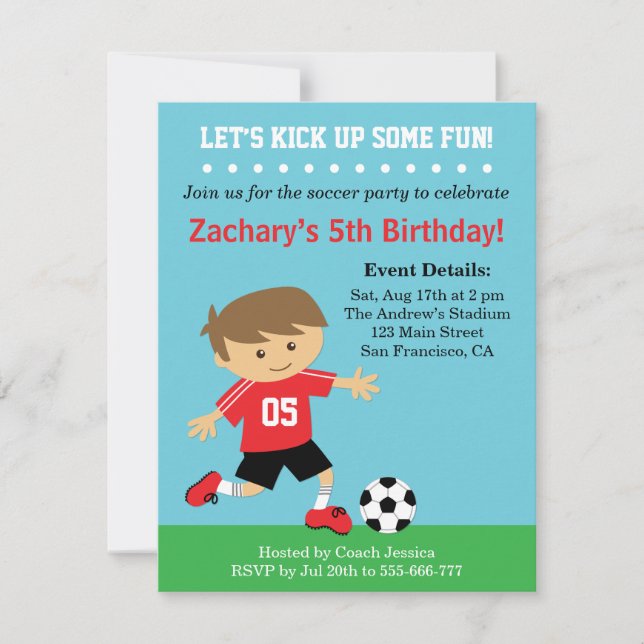 Invitación Chico Lindo del Fútbol, Fiesta de Cumpleaños con T (Anverso)