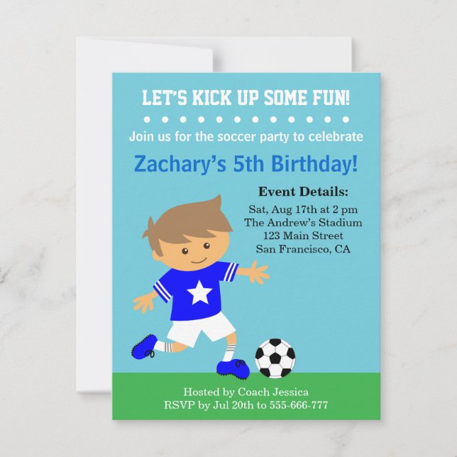 Invitación Chico Lindo del Fútbol, Fiesta de Cumpleaños con T (Anverso)