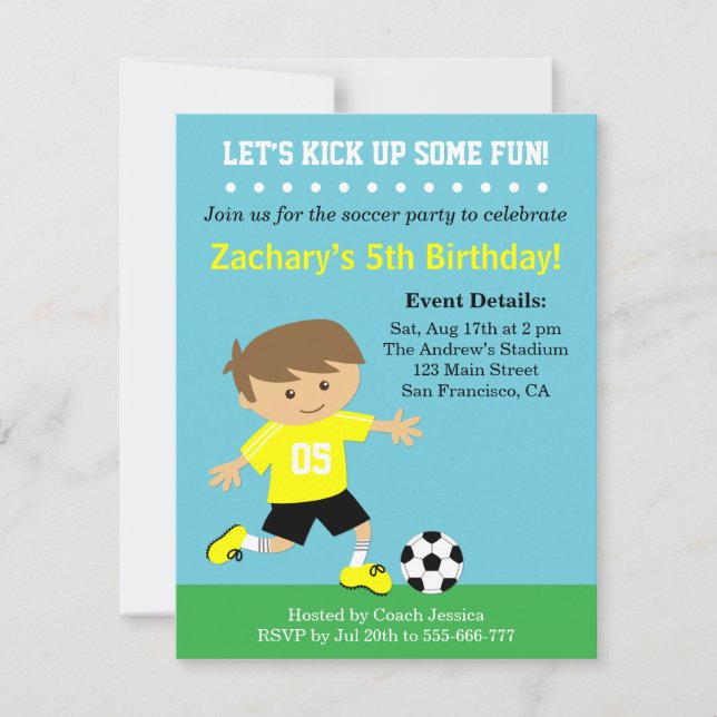 Invitación Chico Lindo del Fútbol, Fiesta de Cumpleaños con T (Anverso)