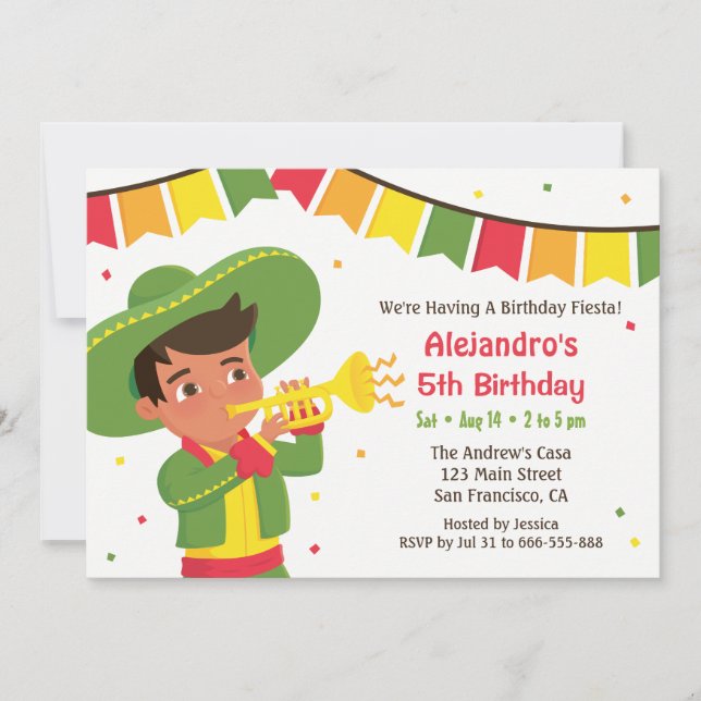 Invitación Chico Lindo y Trompeta Fiesta Mexicana de Cumpleañ (Anverso)