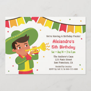 Invitación Chico Lindo y Trompeta Fiesta Mexicana de Cumpleañ