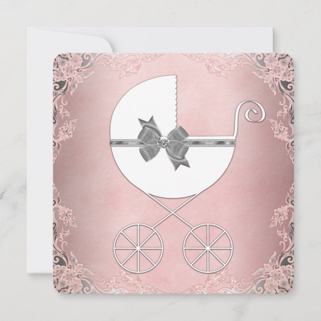 Invitación Chico Lluvia de Bebé Rosa Gris Elegante (Anverso)