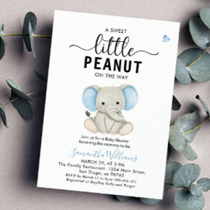 Invitación Chico Maní Dulce Elefante Azul Baby Shower