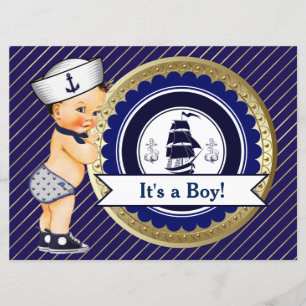 Invitación Chico Marinero Fiesta Infantil Náutica de Navy