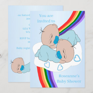 Invitación Chico Mellizo Arcoíris Baby Shower