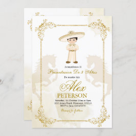 Invitación Chico mexicano español blanco y dorado