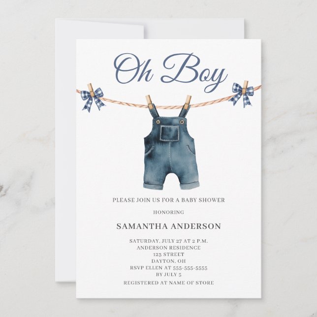 Invitación Chico moderno Azul Bebé Fiesta de Ropa  (Anverso)