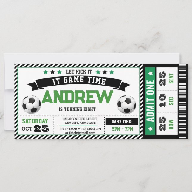 Invitación Chico moderno personal Boleto de fútbol Fiesta de  (Anverso)