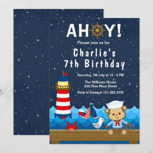 Invitación Chico Náutico Mono Rojo y Azul Cumpleaños