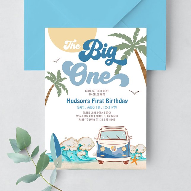 Invitación Chico Navy La Gran Ola Surfing 1er Cumpleaños (Subido por el creador)