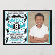 Chico Ninja Warrior Negro y Foto Azul Teal