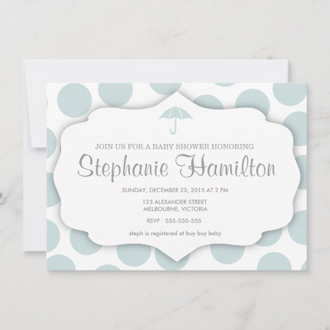 Invitación Chico niño ducha polka puntos de paraguas azul (Anverso)