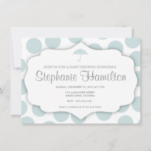 Invitación Chico niño ducha polka puntos de paraguas azul