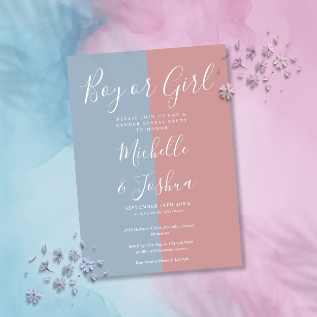Invitación Chico O Chica Azul Y Rosa Fiesta De Revelación De  (Boy Or Girl Blue And Pink Gender Reveal Party Invitation)