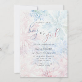 Invitación Chico o Chica copo de nieve azul rosa en invierno