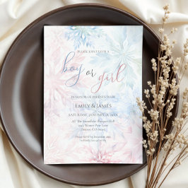 Invitación Chico o Chica copo de nieve azul rosa en invierno
