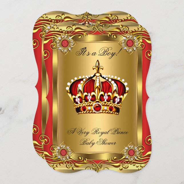 Invitación Chico o Chica Royal Baby Shower Regal Red Gold (Anverso / Reverso)