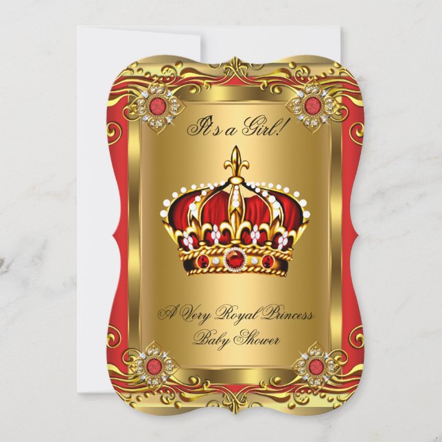 Invitación Chico o Chica Royal Baby Shower Regal Red Gold 2 (Anverso)