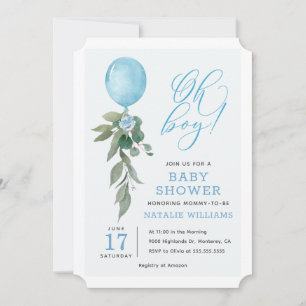 Invitación Chico Oh Niño Globo Verde Cumpleaños Baby Shower