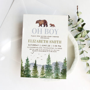 Invitación Chico Oso Bosque Baño de Bebé