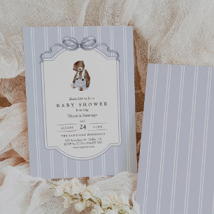 Invitación Chico Oso de Peluche a Rayas Baby Shower Vintage