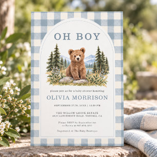 Invitación Chico Oso del Bosque a Cuadros Baby Shower