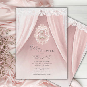 Invitación Chico Oso Elegante Caprichoso Rosa Baby Shower