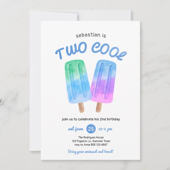 Invitación Chico Paleta de Verano Cumpleaños número 2 (Anverso)