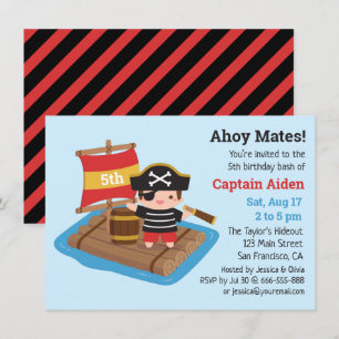 Invitación Chico Pirata Lindo en Cumpleaños de Balsa de Barco