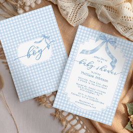 Invitación Chico Plaid Gingham Azul Claro Fiesta de Bebé