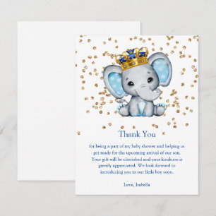 Invitación Chico Prince Azul Real Elefante Oro Baby Shower