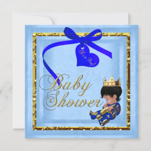 Invitación Chico Príncipe Azul Dorado Baby Shower