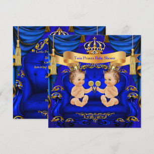 Invitación Chico Príncipe Azul Dorado para Fiesta de Bebé Gem