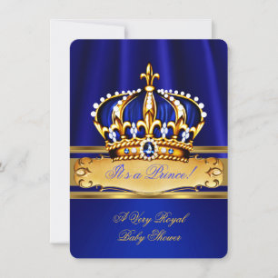 Invitación Chico Príncipe Baby Shower Azul Real Dorado