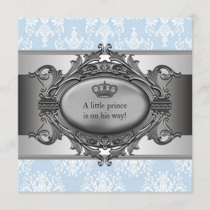 Invitación Chico Príncipe de Damasco Azul Baby Shower