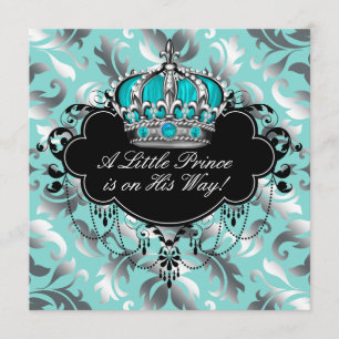 Invitación Chico Príncipe de Plata y Azul Teal Baby Shower