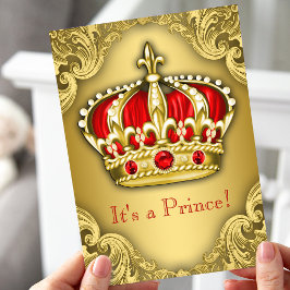Invitación Chico Príncipe Elegante Ducha Roja y Dorada